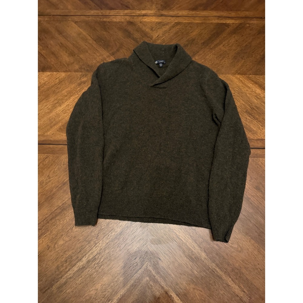 J.Crew Mens Premium Lambswool Shawl Collar Sweater Olive Green Size M